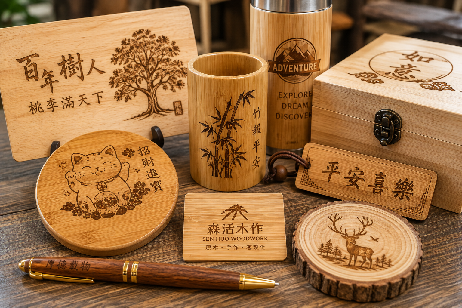 木材與竹製品 CO₂ 雷射雕刻
