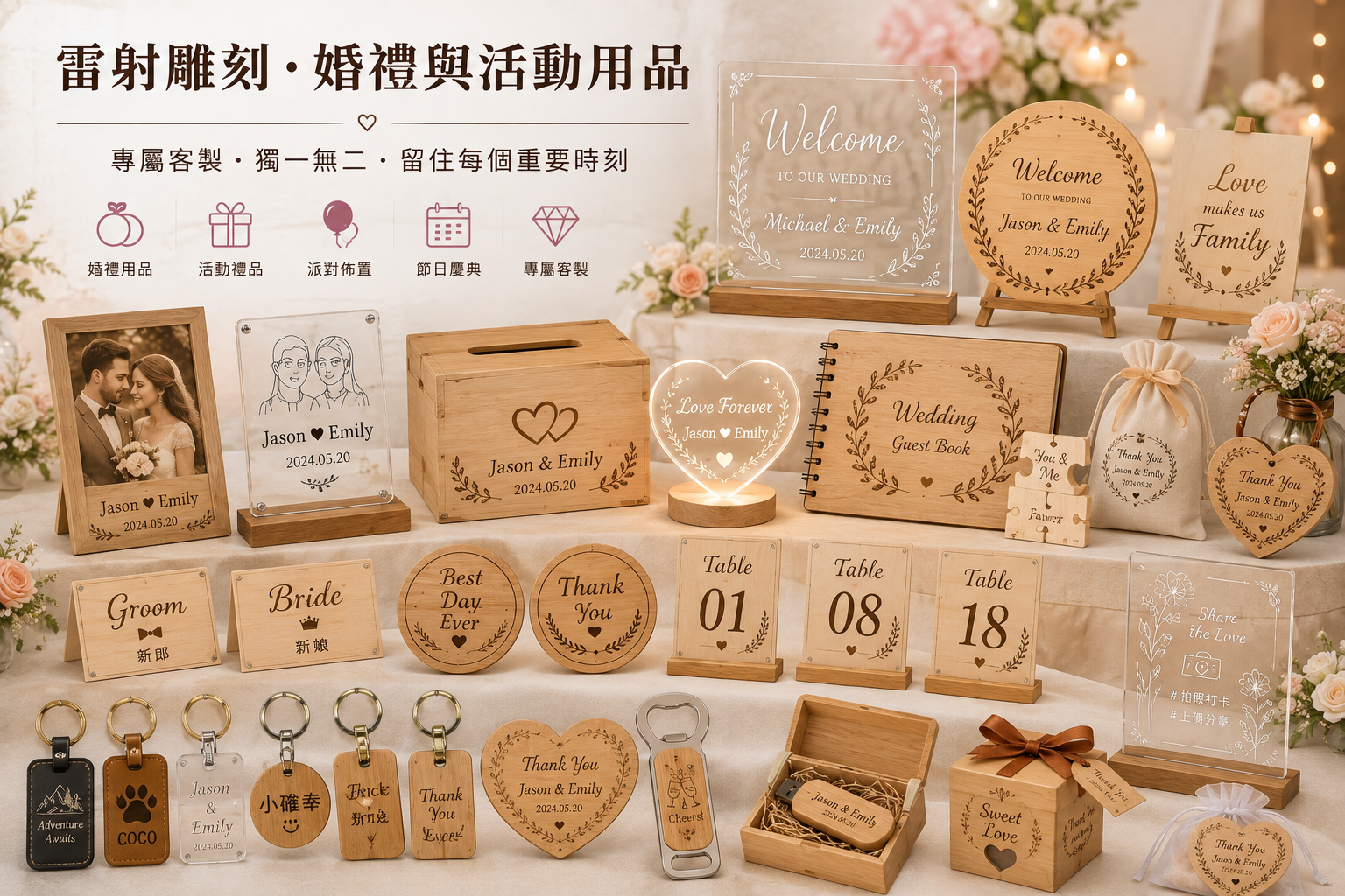 雷射雕刻婚禮與活動用品