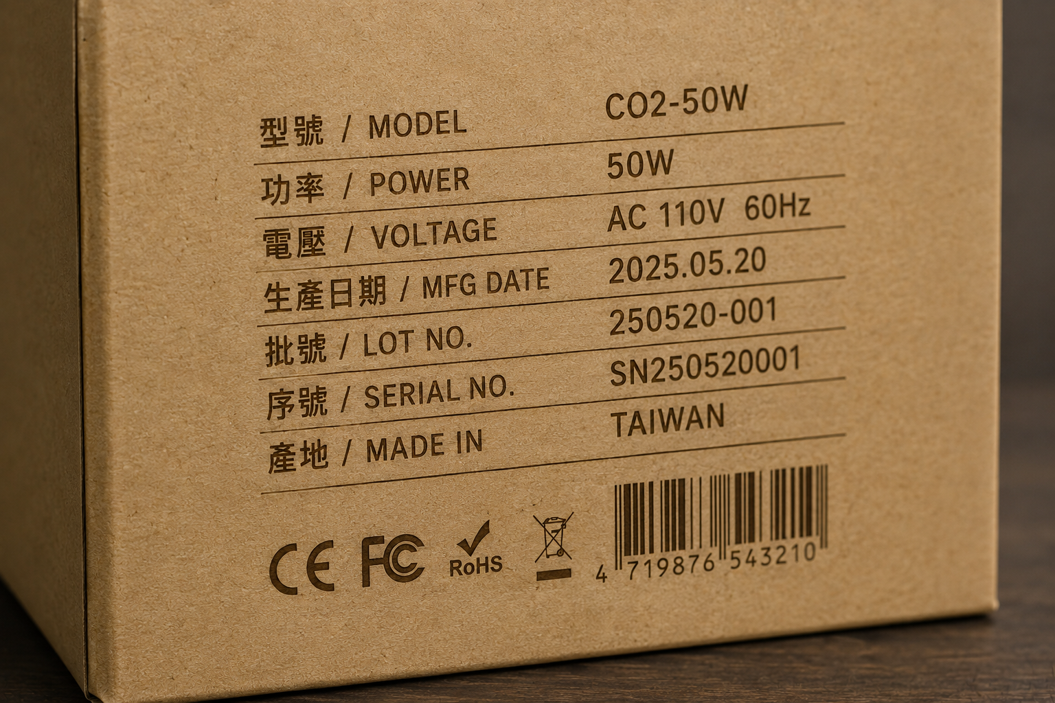 CO₂ 雷射產品資訊標記